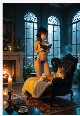 Cozy Evening Reading with a Cat