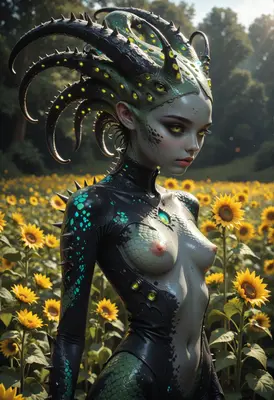 Serpentine Alien Amidst Golden Sunflowers