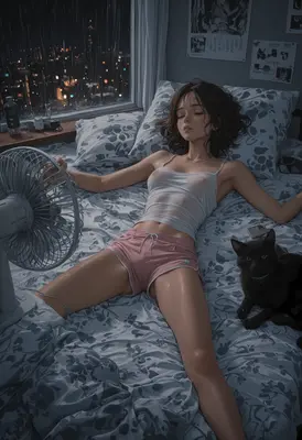 Summer Night Cooling Off in Bed
