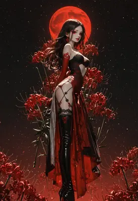 Crimson Moon and Spider Lily Goddess