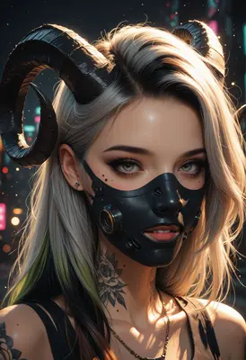 Cybernetic Demon Girl in Neon City