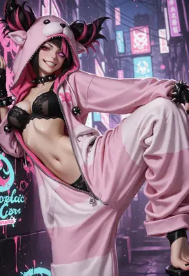 Punk Bear Girl in Neon City