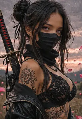 Masked Warrior with Floral Ink