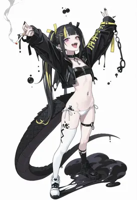 Rebellious Demon Girl with Ink Tail