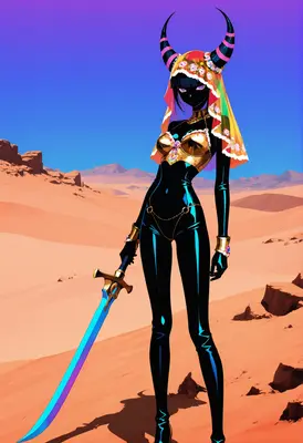 Dark Desert Warrior with Glowing Blade