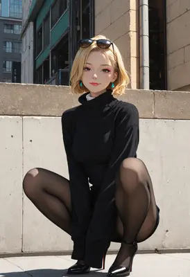Stylish Blonde in Black Turtleneck