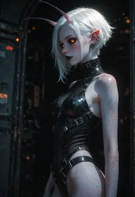 Cybernetic Demon Girl in Black Latex