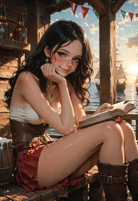 Sunset Reading at the Wooden Port