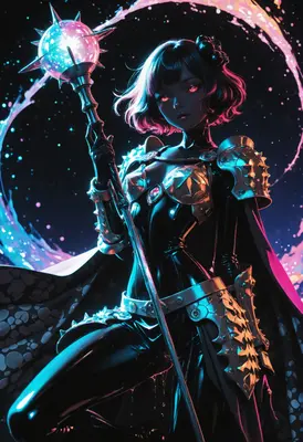 Cosmic Warrior with Glowing Orb Staff