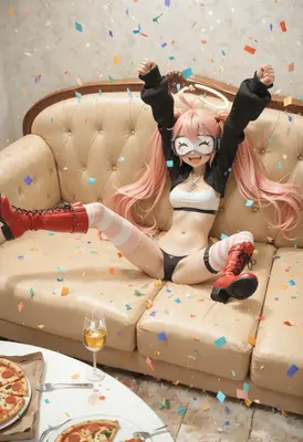 Celebratory Pink Haired Party Girl