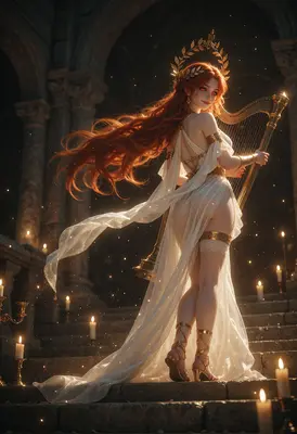 Celestial Muse Playing a Golden Harp