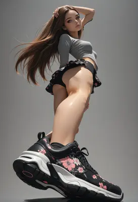 Stylish Girl in Floral Sneakers