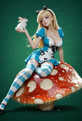 Alice Sitting on a Giant Mushroom