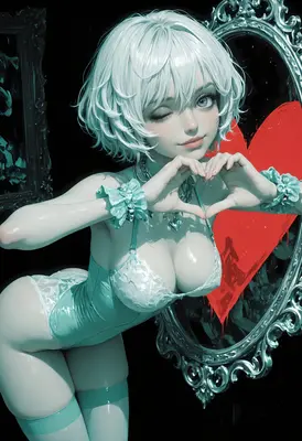 Winking Girl with Heart Mirror
