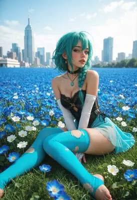 Turquoise Dream in a Floral Cityscape