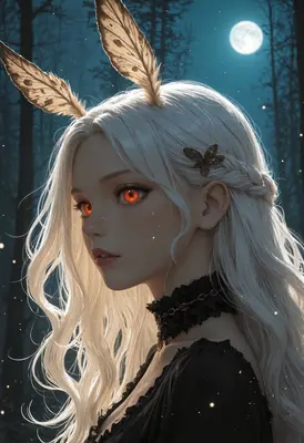 Ethereal Moth Girl in Moonlight