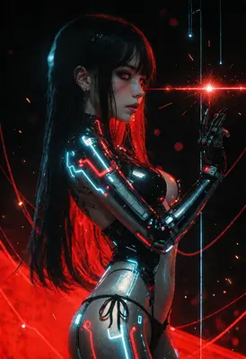 Cybernetic Entity With Glowing Red Eyes