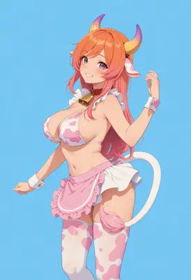 Cheerful Cow Girl in Pink Outfit
