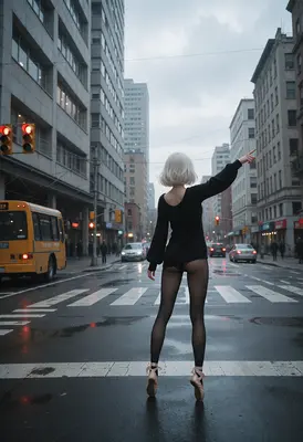 Ballerina Pointing in the City Streets
