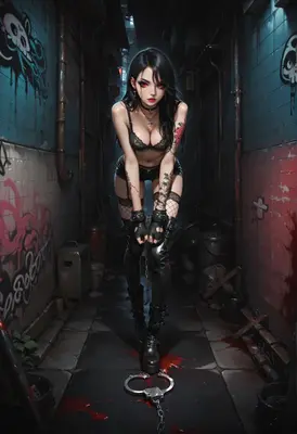 Chained Gothic Beauty in Dark Alley