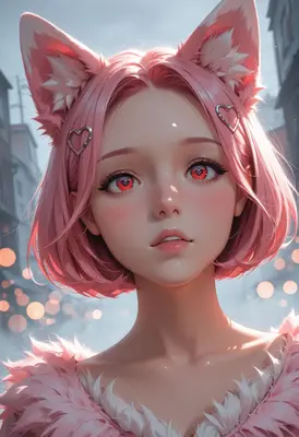 Dreamy Pink Haired Cat Girl