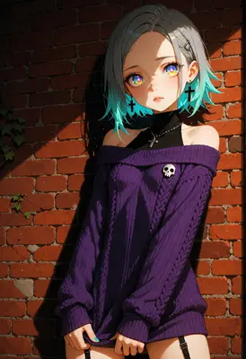 Gothic Girl in Purple Sweater