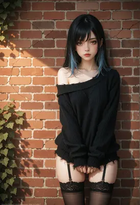 Pensive Girl Against a Brick Wall