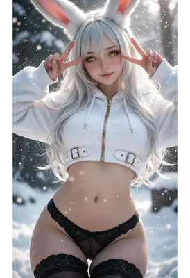 Winter Bunny Girl Peace Sign