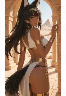 Egyptian Goddess Cat Girl in Ruins