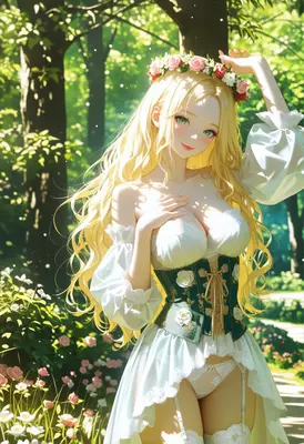 Blonde Maiden in a Floral Forest