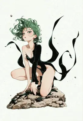 Tatsumaki Crouching on Jagged Rocks