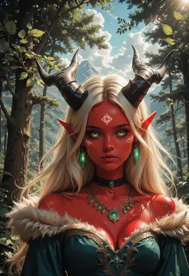 Red Skinned Demoness in Enchanted Forest