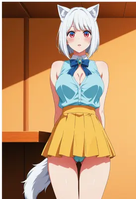 White Haired Cat Girl in School Uniform