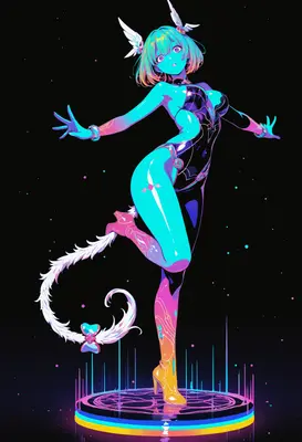 Neon Cybernetic Angel in Motion