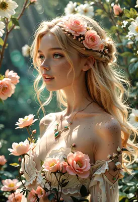Ethereal Maiden Amidst Blooming Roses