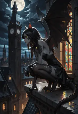 Gothic Dragon Girl Rooftop Vigil