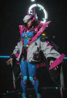 Cybernetic Knight in Neon Armor