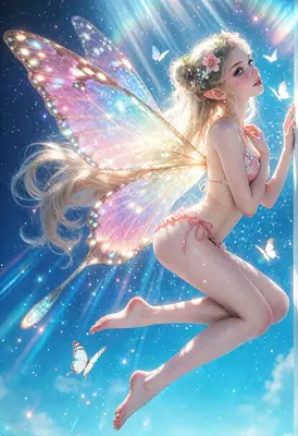 Radiant Fairy Among Luminescent Butterflies