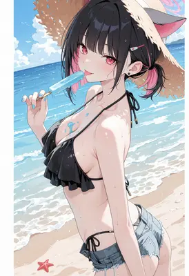 Summer Catgirl Enjoying a Popsicle