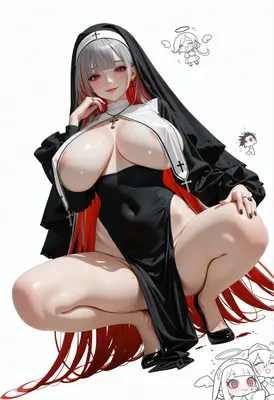 Seductive Nun with Crimson Hair