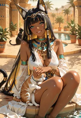 Egyptian Goddess Petting Her Cat