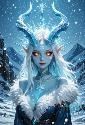 Ethereal Ice Queen of Snowy Peaks