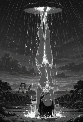 Inverted Luminescent Figure in Rain