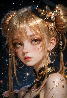 Golden Butterfly Portrait in Starlight