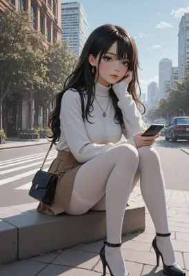 Elegant Young Woman Resting in City