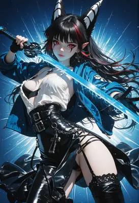 Neon Blade Demon Girl Warrior