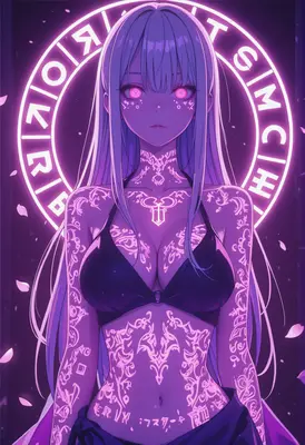 Neon Sorceress with Glowing Runes