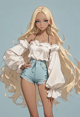 Elegant Blonde Girl in Summer Attire