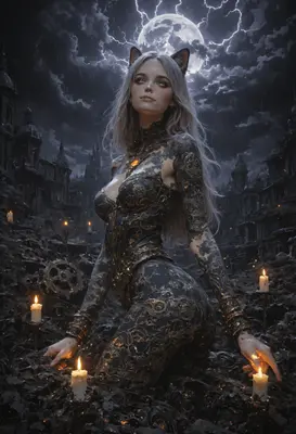 Cat Girl Amidst Gothic Ruins
