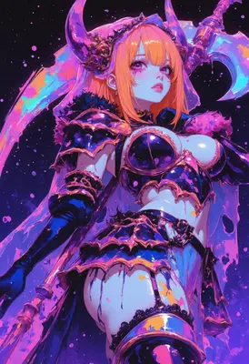 Neon Demon Warrior with Giant Scythe
